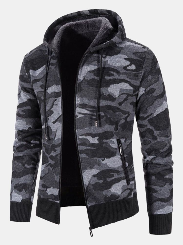 Mens Coton Camo Imprimé Doublé En Peluche Fermeture Éclair Poches Obliques Vestes