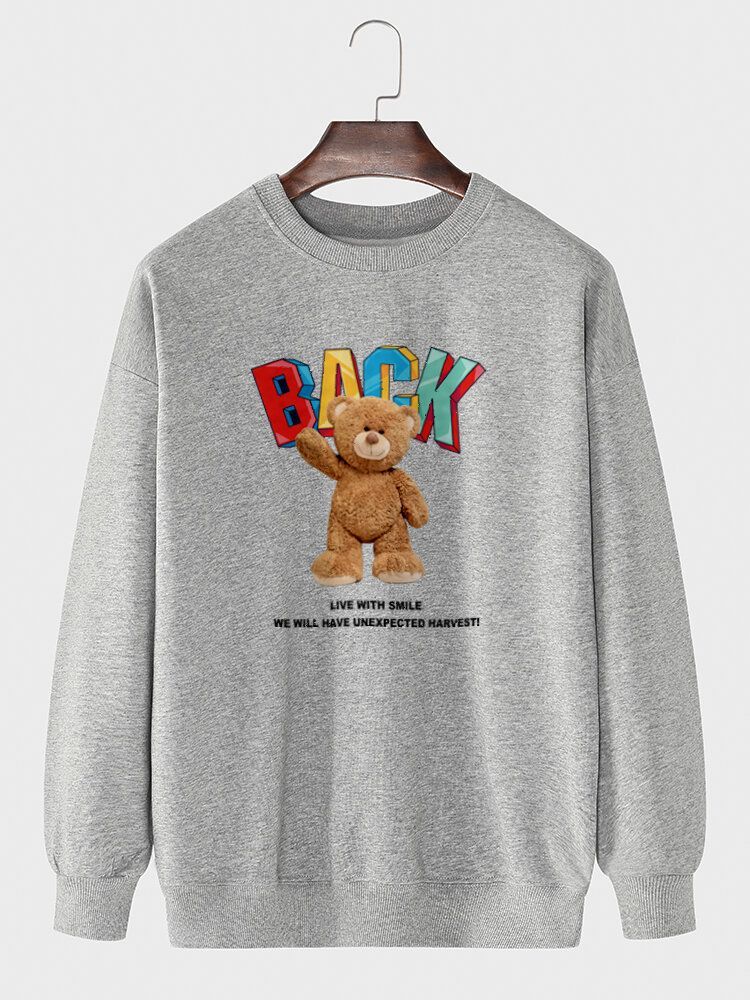 Mens Coton Dessin Animé Ours Lettre Imprimé Pull À Manches Longues Pulls Décontractés