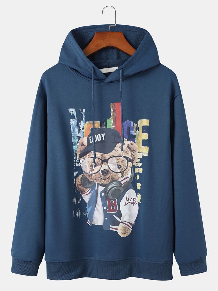 Mens Cute Bear Cartoon Impression Unisexe Couple Daily Hoodie