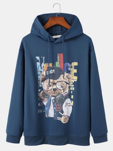 Mens Cute Bear Cartoon Impression Unisexe Couple Daily Hoodie