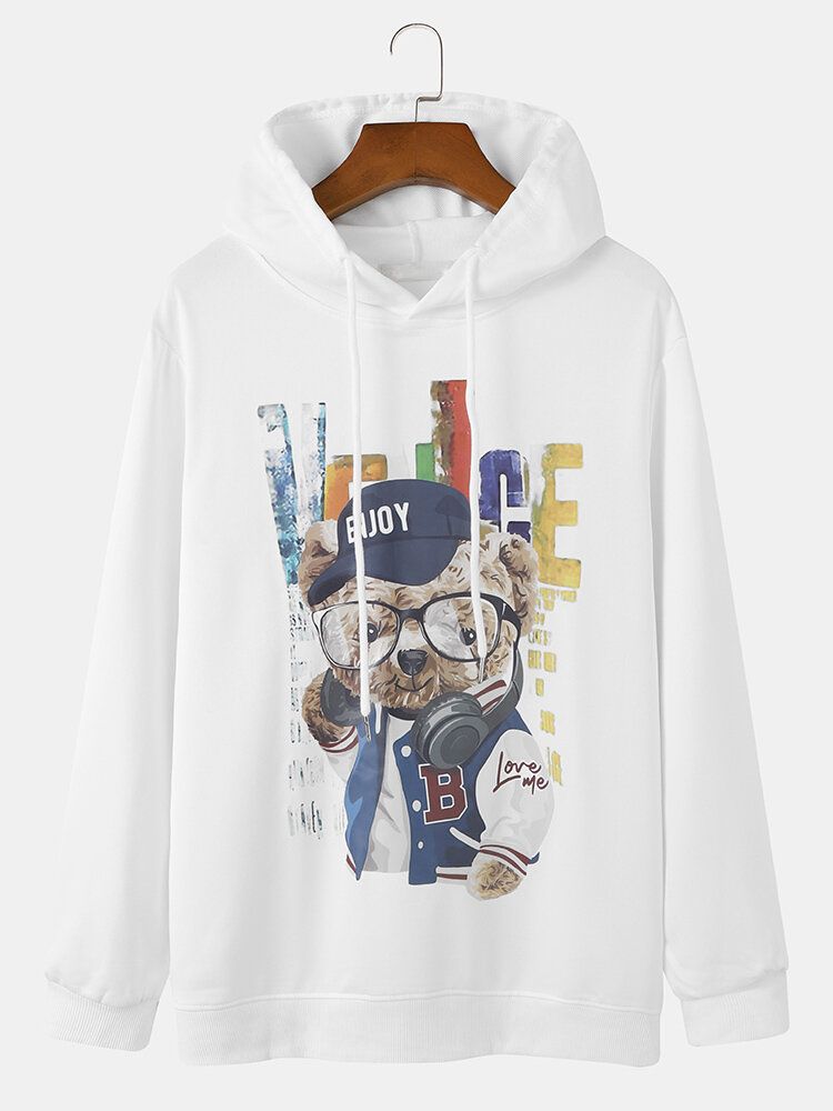 Mens Cute Bear Cartoon Impression Unisexe Couple Daily Hoodie