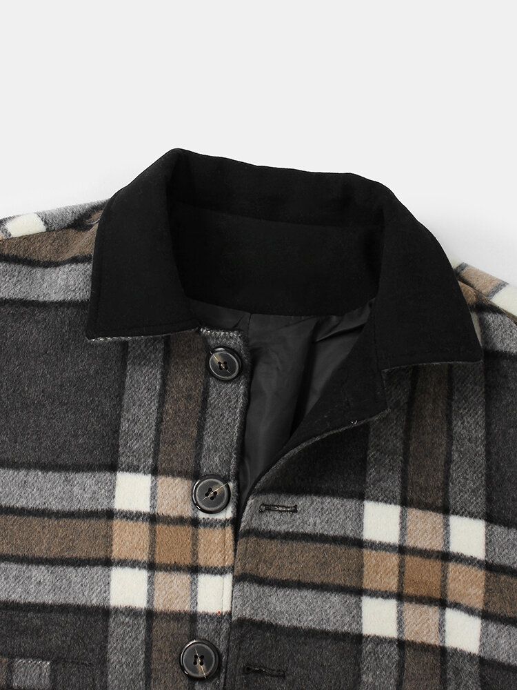 Mens Design Plaid Épaissir À Manches Longues Duffle Jacket Chaud Avec Poche