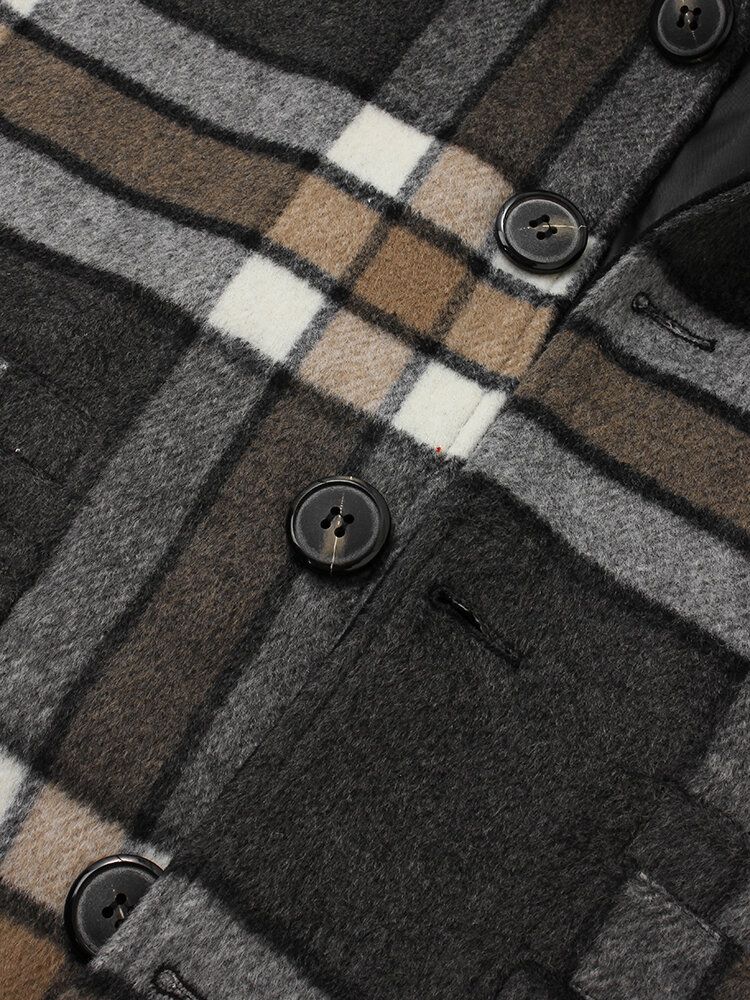 Mens Design Plaid Épaissir À Manches Longues Duffle Jacket Chaud Avec Poche