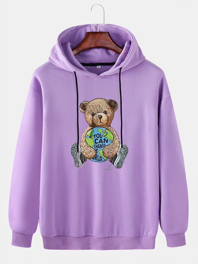 Mens Doll Bear Print Sweat À Capuche Mignon À Manches Longues