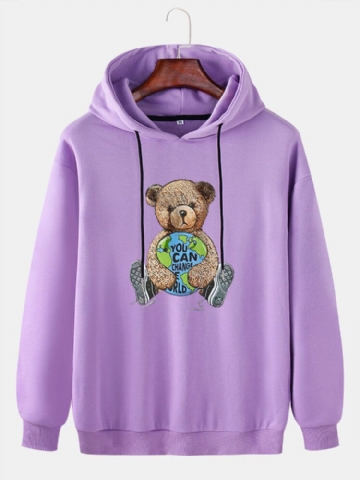 Mens Doll Bear Print Sweat À Capuche Mignon À Manches Longues