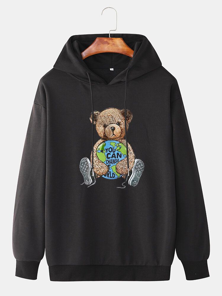 Mens Doll Bear Print Sweat À Capuche Mignon À Manches Longues