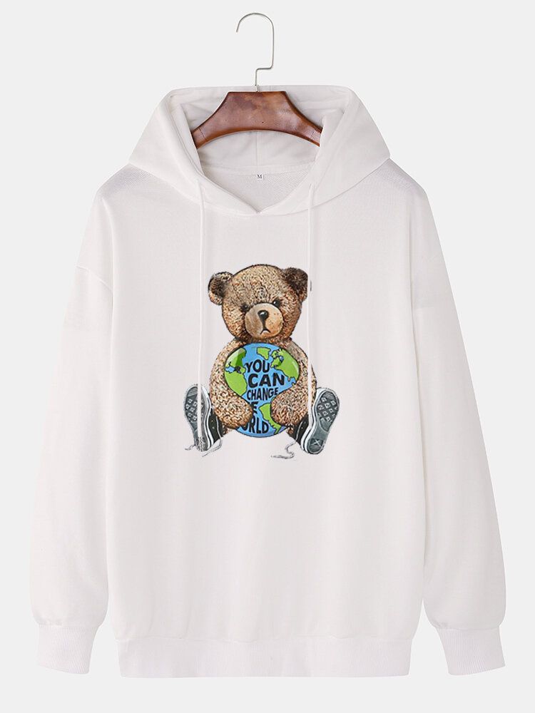 Mens Doll Bear Print Sweat À Capuche Mignon À Manches Longues