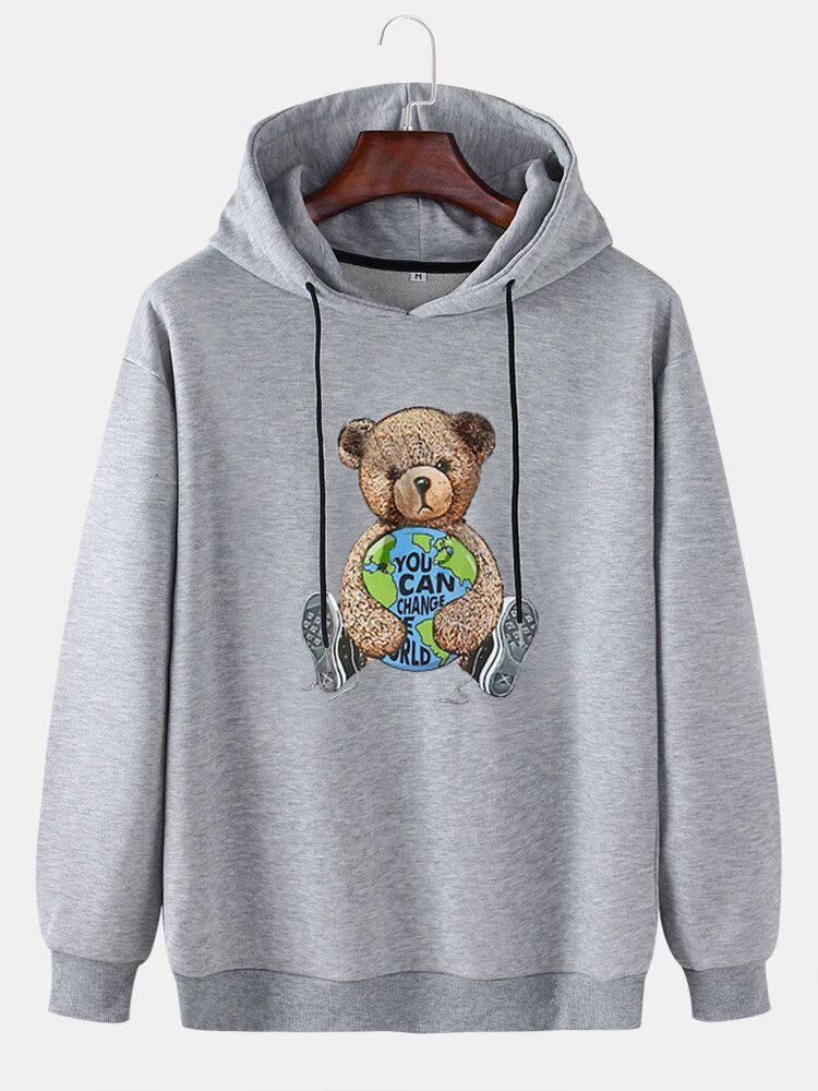 Mens Doll Bear Print Sweat À Capuche Mignon À Manches Longues