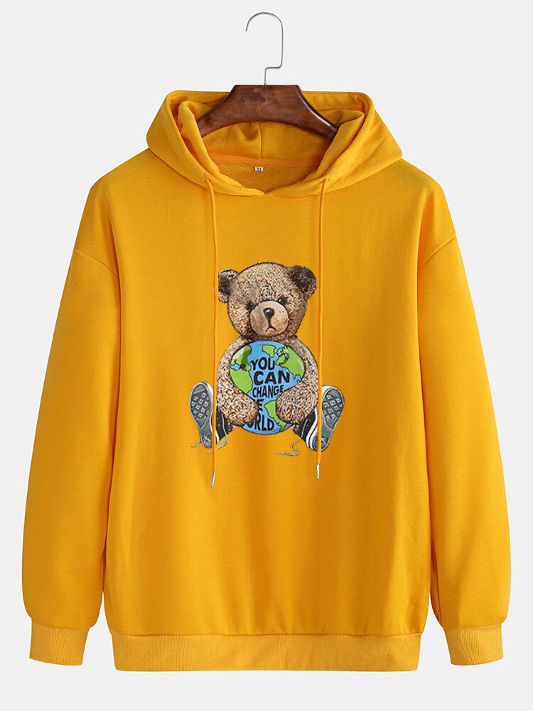 Mens Doll Bear Print Sweat À Capuche Mignon À Manches Longues