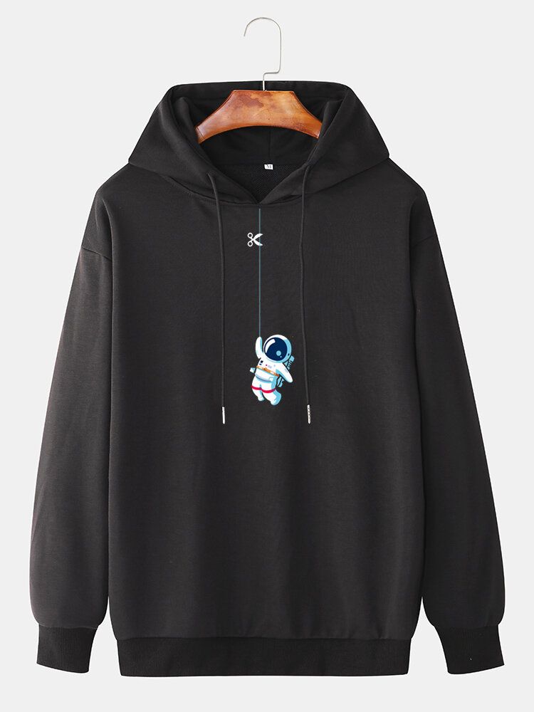 Mens Funny Cute Astronaut Print Solid Pull Casual Hoodie