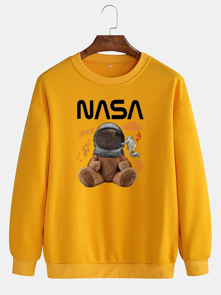 Mens Funny Doll Bear Astronaut Print Pull Drop Sweat-shirts À Épaules