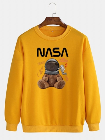 Mens Funny Doll Bear Astronaut Print Pull Drop Sweat-shirts À Épaules