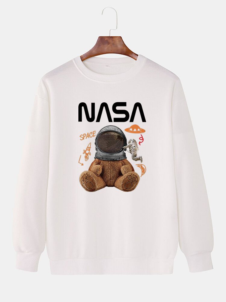 Mens Funny Doll Bear Astronaut Print Pull Drop Sweat-shirts À Épaules