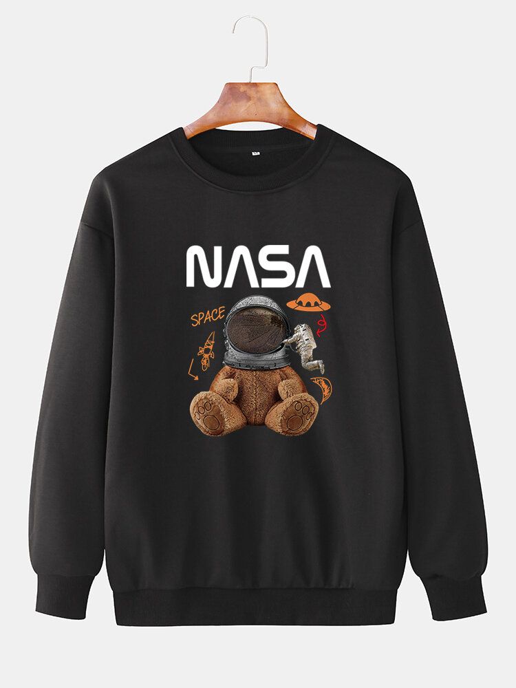 Mens Funny Doll Bear Astronaut Print Pull Drop Sweat-shirts À Épaules