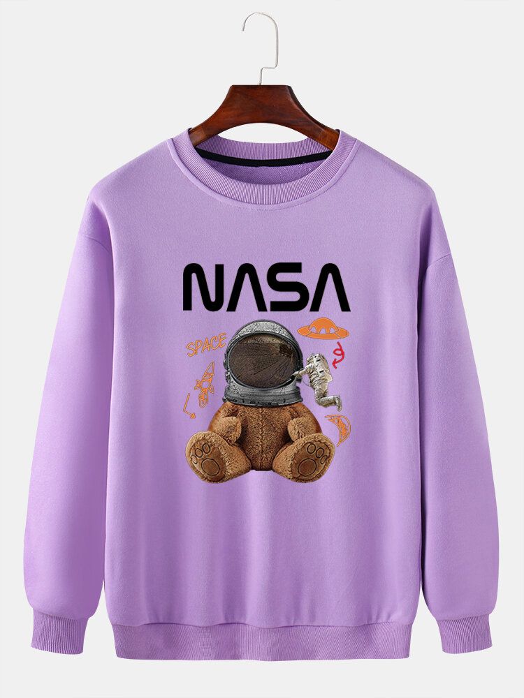 Mens Funny Doll Bear Astronaut Print Pull Drop Sweat-shirts À Épaules