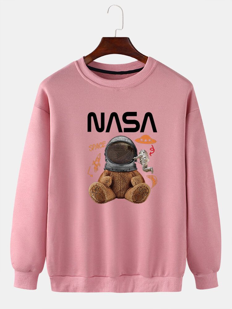 Mens Funny Doll Bear Astronaut Print Pull Drop Sweat-shirts À Épaules