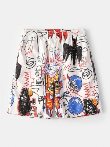 Mens Funny Graffiti Print Quick Dry Mesh Liner Pocket Casual Loose Board Shorts