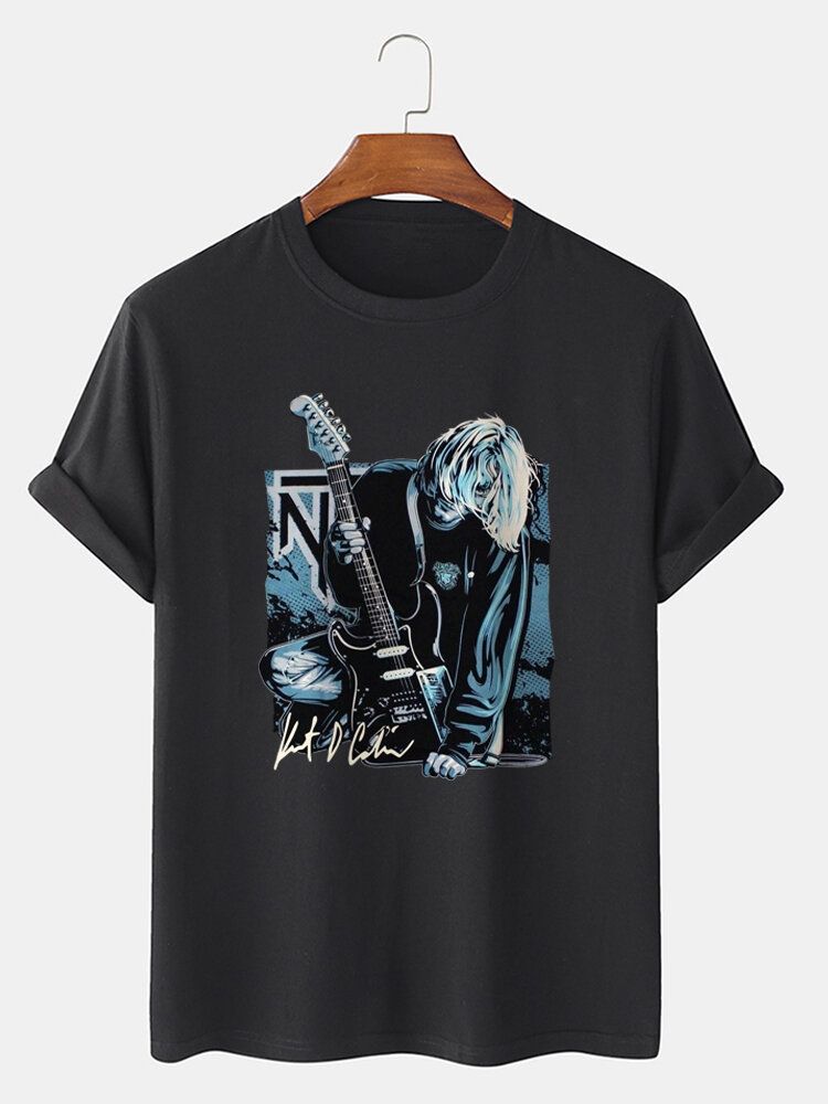 Mens Guitar Anime Figure Graphic T-shirts De Loisirs En Coton À Manches Courtes