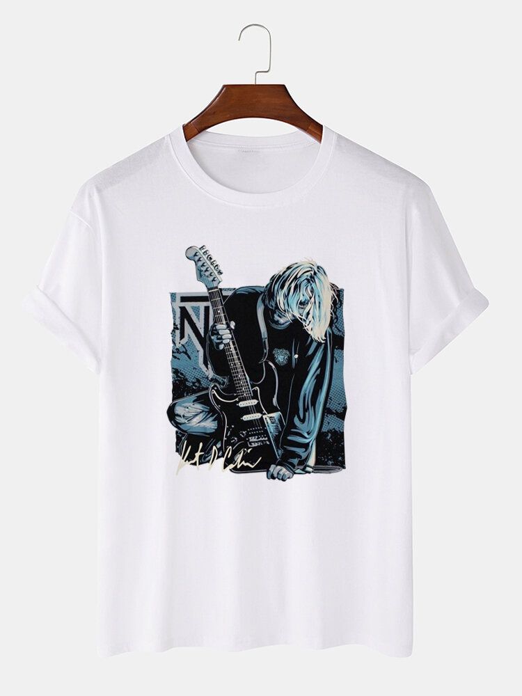 Mens Guitar Anime Figure Graphic T-shirts De Loisirs En Coton À Manches Courtes