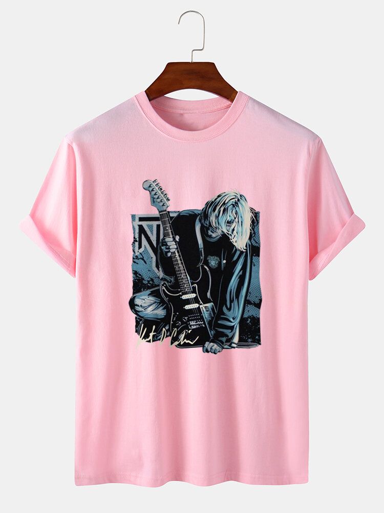 Mens Guitar Anime Figure Graphic T-shirts De Loisirs En Coton À Manches Courtes