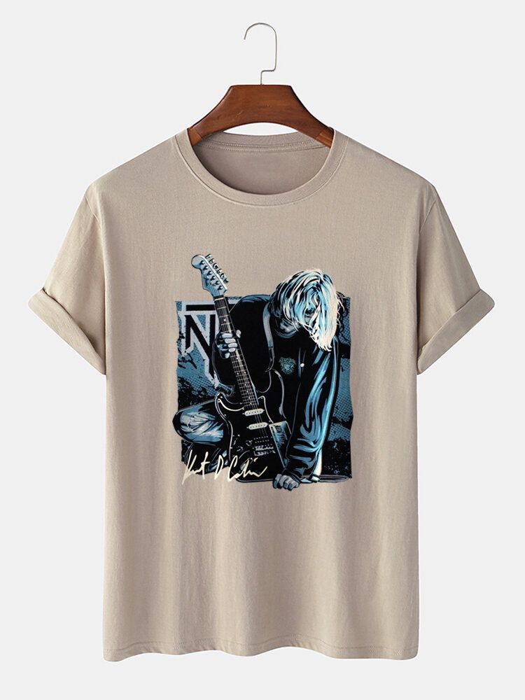 Mens Guitar Anime Figure Graphic T-shirts De Loisirs En Coton À Manches Courtes