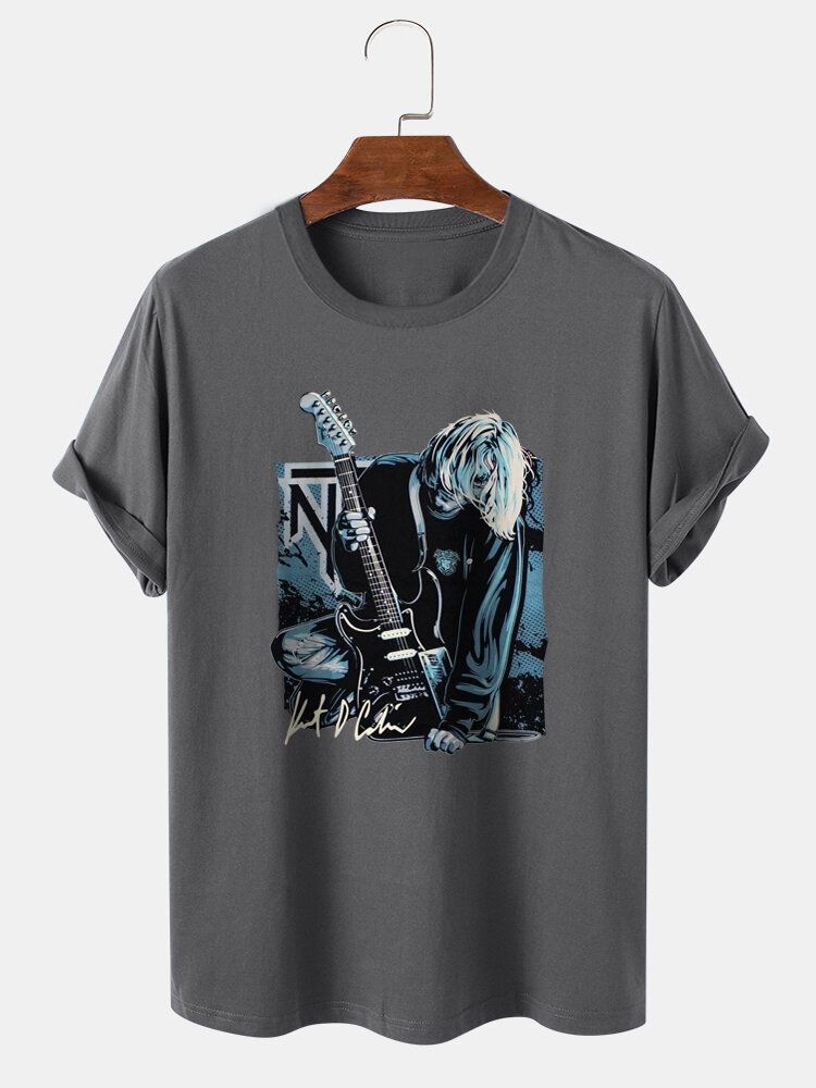 Mens Guitar Anime Figure Graphic T-shirts De Loisirs En Coton À Manches Courtes