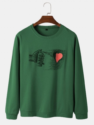 Mens Hate Heart Graphic Print Round Neck Cotton Street Sweatshirts