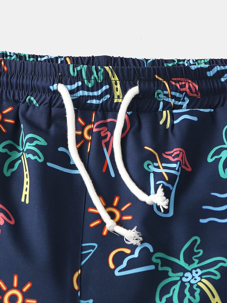 Mens Holiday Funny Cartoon Impression Cordon Séchage Rapide Mini Short Short De Plage