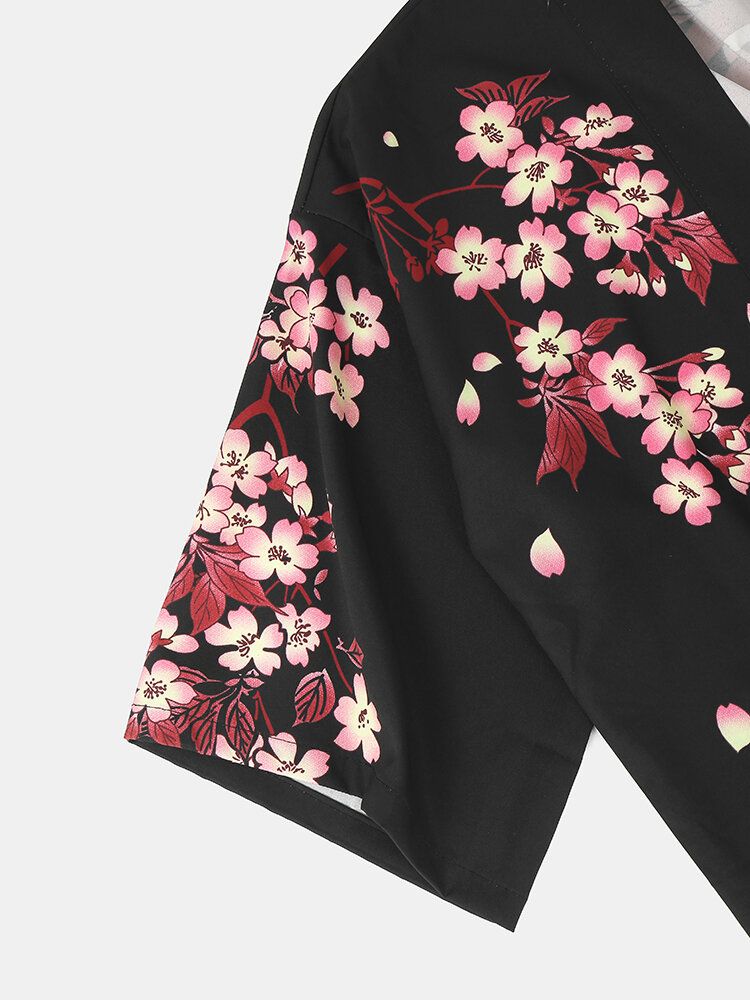 Mens Kimono Carp Flower Print Japanese Fish Taille Élastique Deux Pièces Outfits