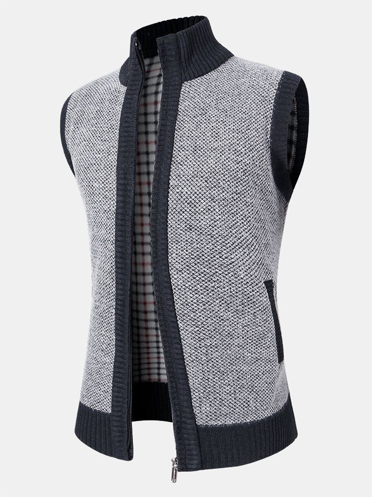 Mens Knit Zip Front Slant Pocket Gilets Épais Et Chauds Sans Manches