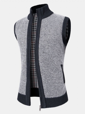 Mens Knit Zip Front Slant Pocket Gilets Épais Et Chauds Sans Manches