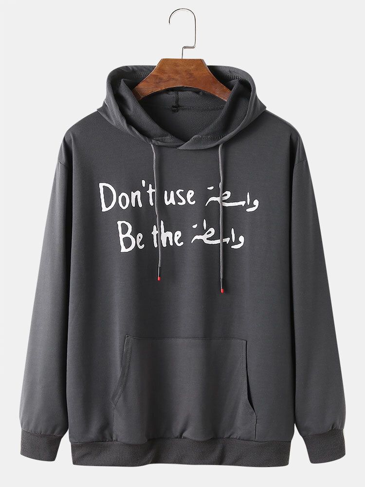 Mens Letter Slogan Print 100% Cotton Drawstring Overhead Hoodies