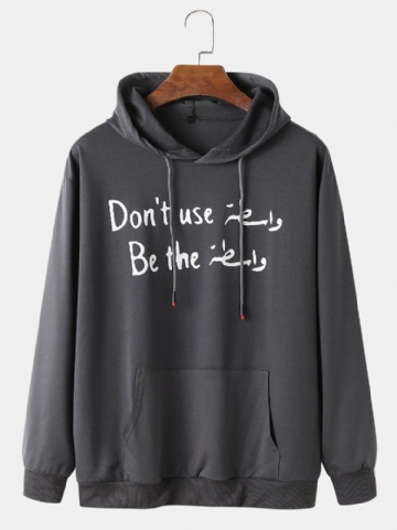 Mens Letter Slogan Print 100% Cotton Drawstring Overhead Hoodies