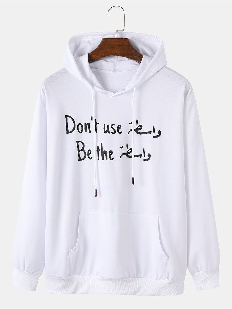 Mens Letter Slogan Print 100% Cotton Drawstring Overhead Hoodies