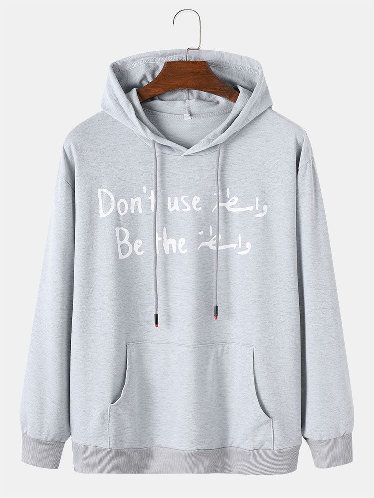 Mens Letter Slogan Print 100% Cotton Drawstring Overhead Hoodies