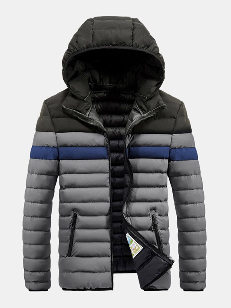 Mens Multi Color Patchwork Épaissir Manteaux À Capuche Décontractés À Manches Longues Avec Poche