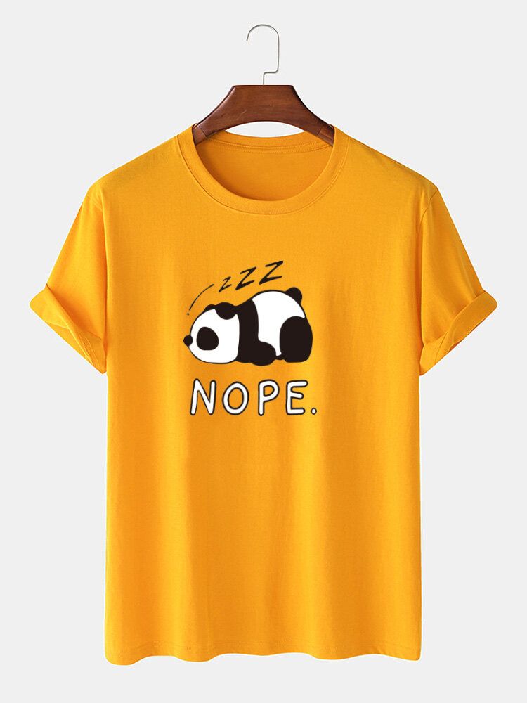 Mens Nope Panda Print 100% Coton T-shirt Décontracté À Manches Courtes