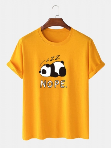 Mens Nope Panda Print 100% Coton T-shirt Décontracté À Manches Courtes