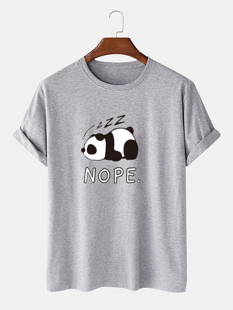 Mens Nope Panda Print 100% Coton T-shirt Décontracté À Manches Courtes