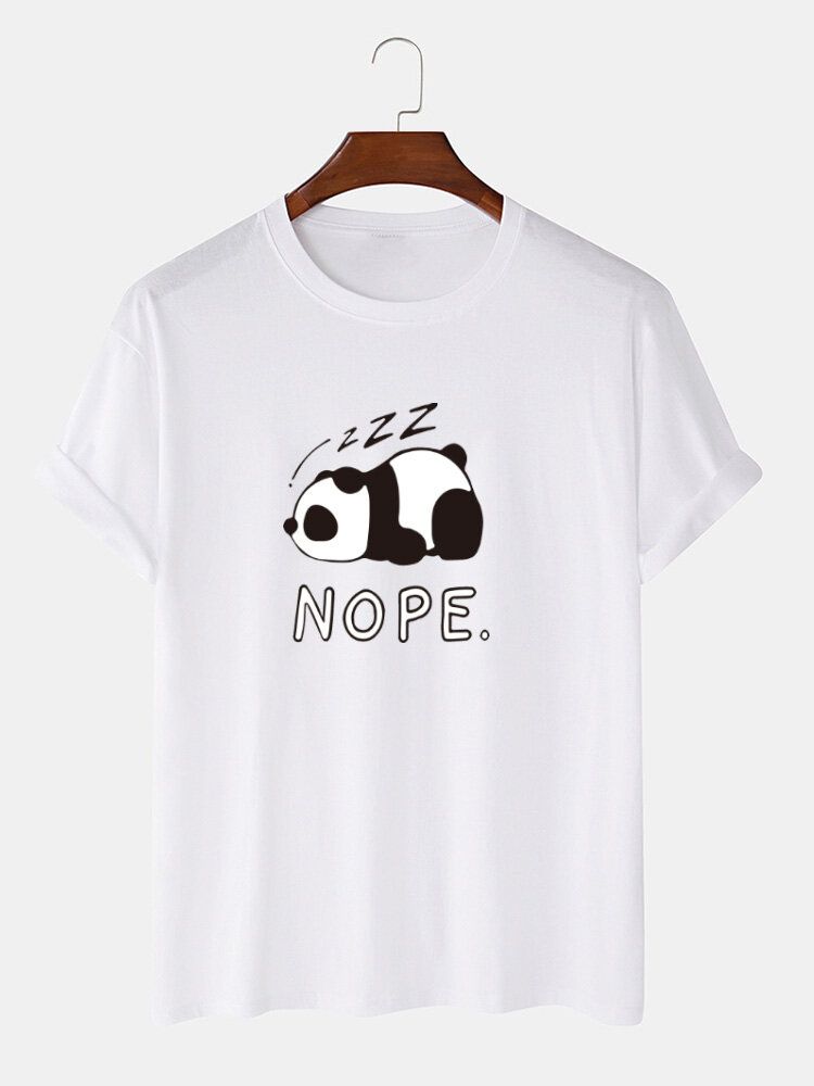 Mens Nope Panda Print 100% Coton T-shirt Décontracté À Manches Courtes