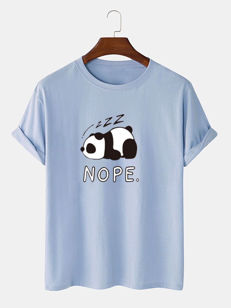 Mens Nope Panda Print 100% Coton T-shirt Décontracté À Manches Courtes