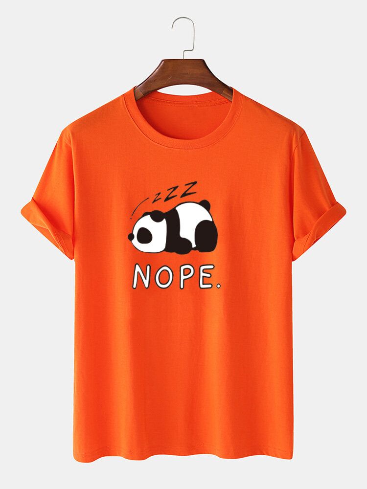 Mens Nope Panda Print 100% Coton T-shirt Décontracté À Manches Courtes