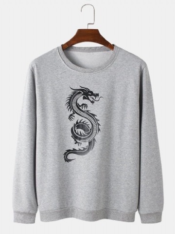 Mens Oriental Dragon Print Round Neck Pullover Cotton Street Sweatshirts