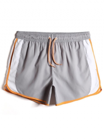 Mens Patchwork Quick Dry Drawstring Waist Beach Holiday Loose Board Shorts