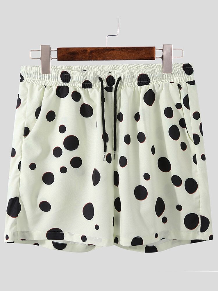 Mens Polka Dot Print Revers Cordon Shorts Chemises Casual Shorts