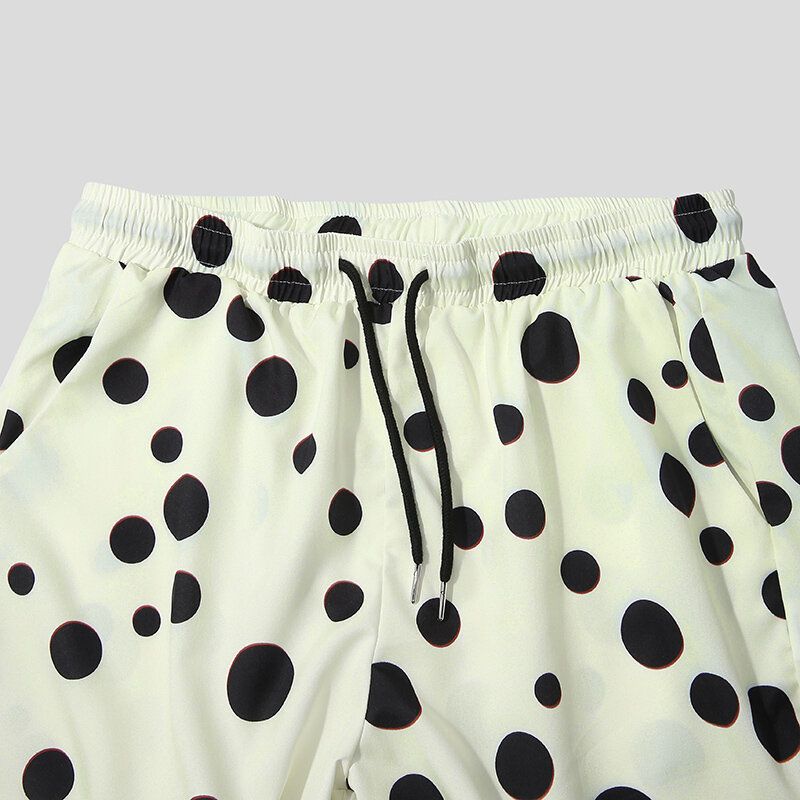 Mens Polka Dot Print Revers Cordon Shorts Chemises Casual Shorts