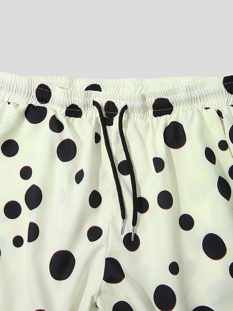 Mens Polka Dot Print Revers Cordon Shorts Chemises Casual Shorts