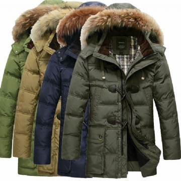 Mens Quality Horn Buckle Hooded Long Down Jacket Coat