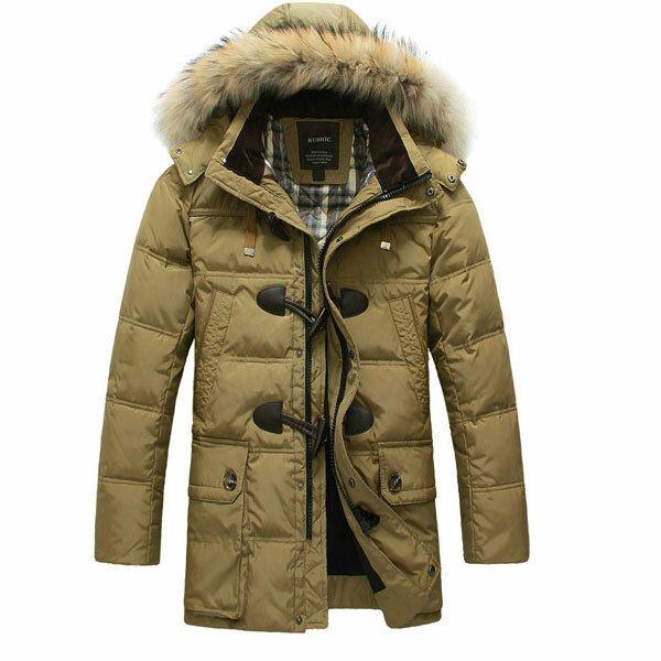 Mens Quality Horn Buckle Hooded Long Down Jacket Coat