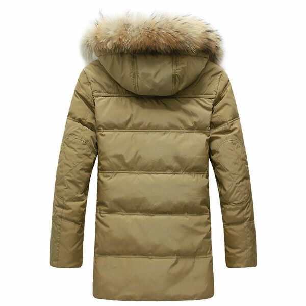 Mens Quality Horn Buckle Hooded Long Down Jacket Coat